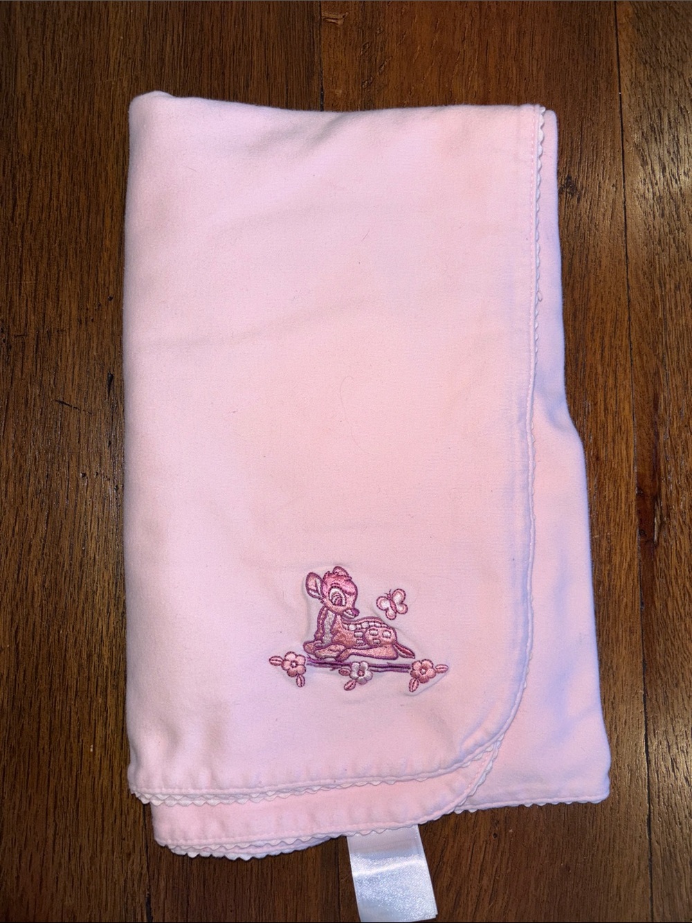 Disney Store Vintage Pink 2 sided blanket with Bambi Embroidery